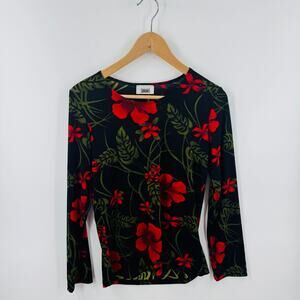 Vintage Jananas Mesh Long-Sleeve Top Size M Floral/Leaf Y2K Style Dark Romantic